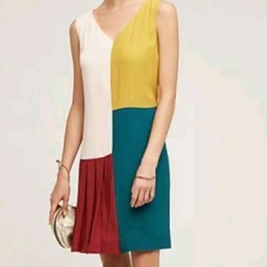 Anthropologie Colorblock Midi Dress in Yellow, Teal, Red, Cream